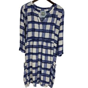 Maeve Anthropologie Blue White Plaid Windowpane Devery Dress Sz L Coastal Preppy